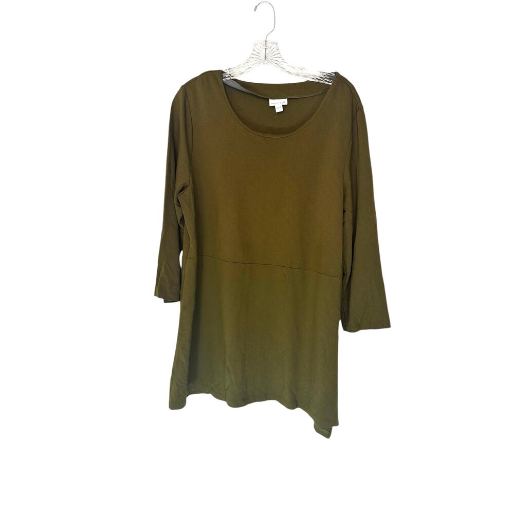 J. Jill‎ Ponte Tunic Top Brown Basic 3/4 Sleeve Scoop Neck Basic Stretch Large